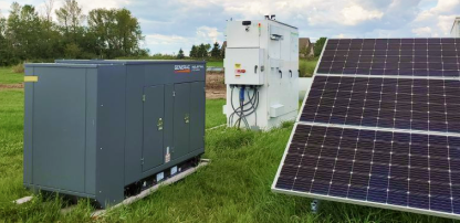 An image of a Generac Industrial Generator with solar panels