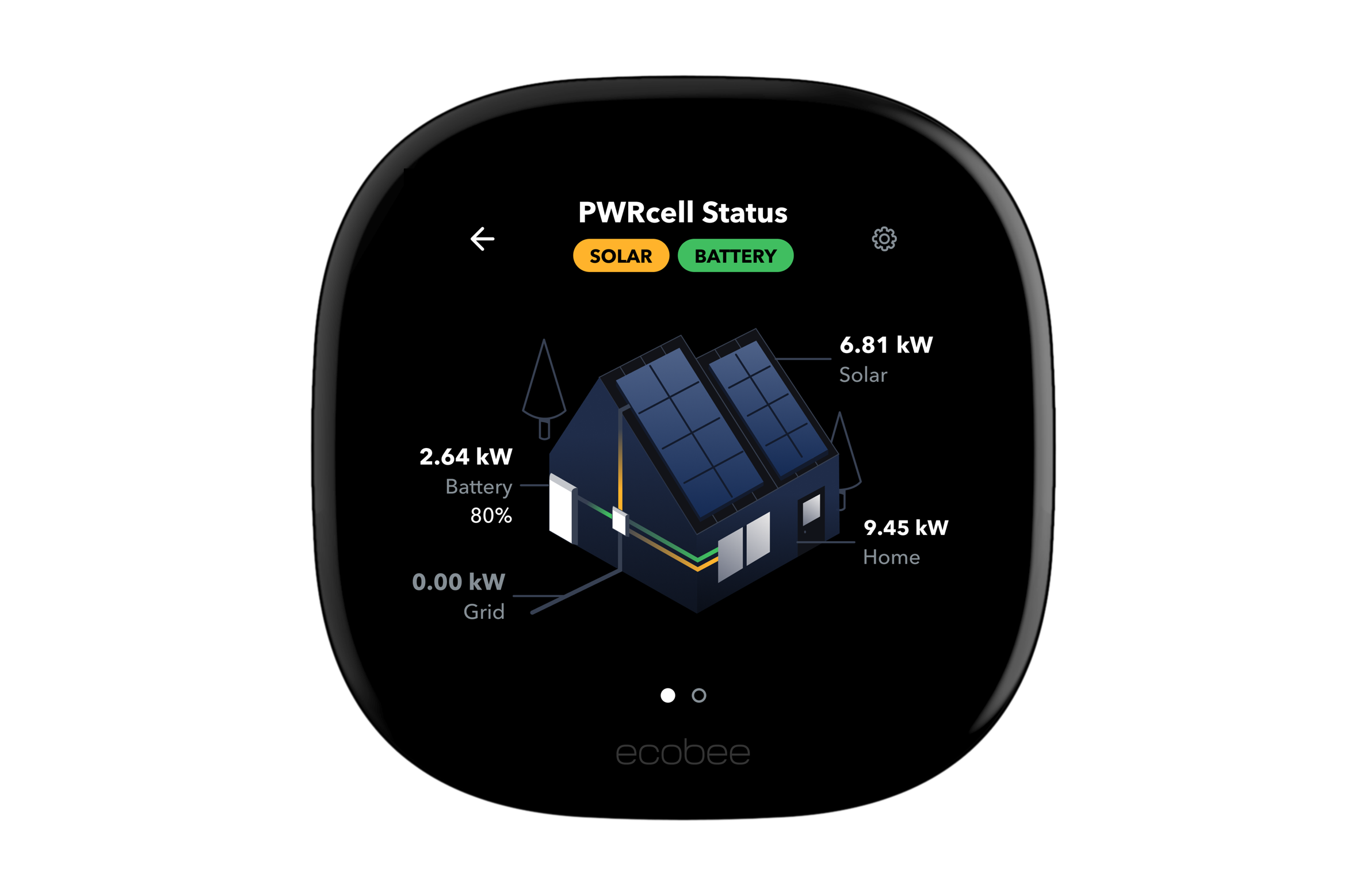 ecobee smart thermostat showing PWRcell Status